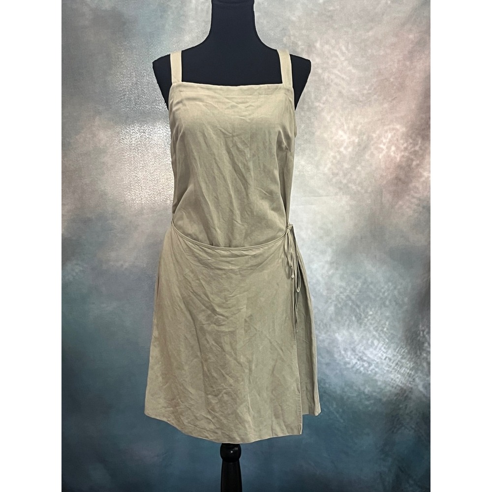 The Limited Khaki Beige Linen Blend Wrap Front Square Neck Sheath Dress Size 8